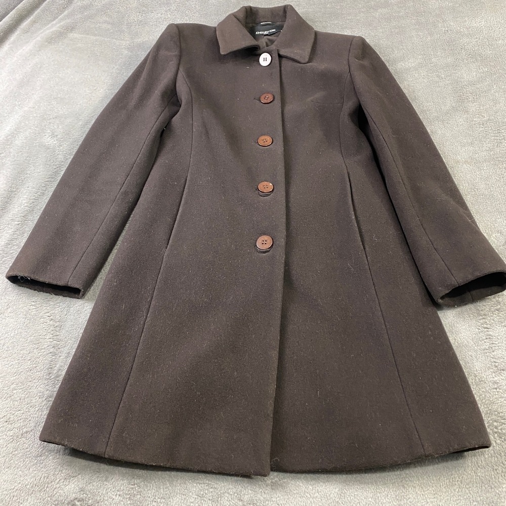 Jones New York Petite Brown Wool Cashmere Blend Button Front Car Coat 4P Petite